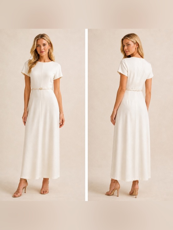 J. Crew Dresses & Skirts - NWT J. Crew Ivory Viscose Short Sleeve Maxi Dress w/ Preowned J. Crew Belt M (8)